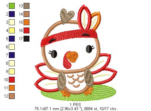 Thanksgiving Turkey Boy  Applique  - 6 sizes - Machine Embroidery Design