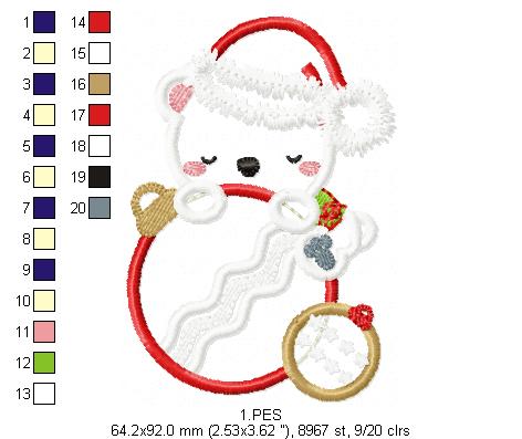 Christmas Teddy Bear  - Applique - 6 Sizes - Machine Embroidery Designs