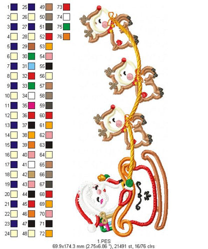 Santa Claus with sleigh - Applique - 5 Sizes - Machine Embroidery Designs