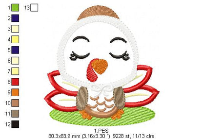 Thanksgiving Turkey Mother- Applique  - 6 sizes - Machine Embroidery Design