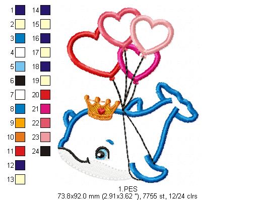 Dolphin with balloons - Applique - Machine Embroidery Designs