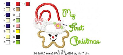 My First Christmas Star Girl  - Applique   - 5 Sizes - Machine Embroidery Designs