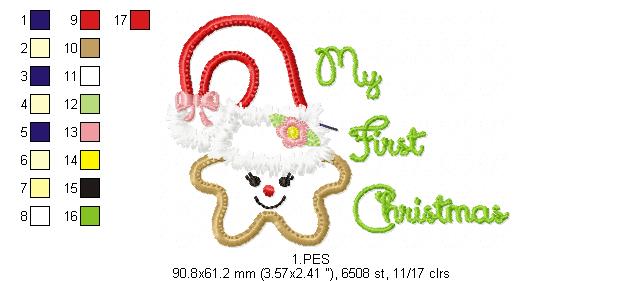 My First Christmas Star Girl  - Applique   - 5 Sizes - Machine Embroidery Designs
