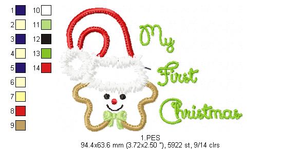 My First Christmas Star Boy  - Applique   - 5 Sizes - Machine Embroidery Designs