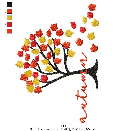 Autumn Fall - Fill STitch 6 Sizes -  Machine Embroidery Design