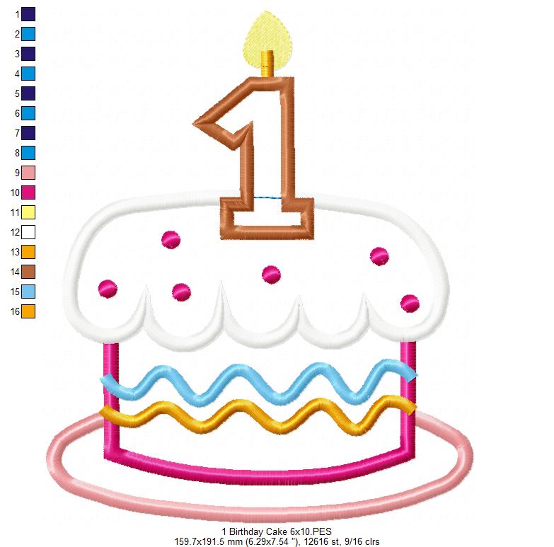 Birthday Cake Candle Number 1 - Applique Embroidery