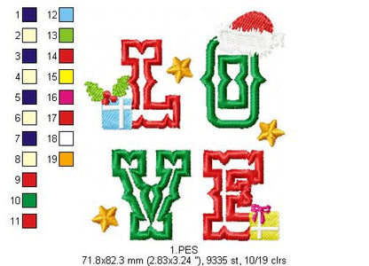 Christmas  Love - Applique - 6 Sizes - Machine Embroidery Designs