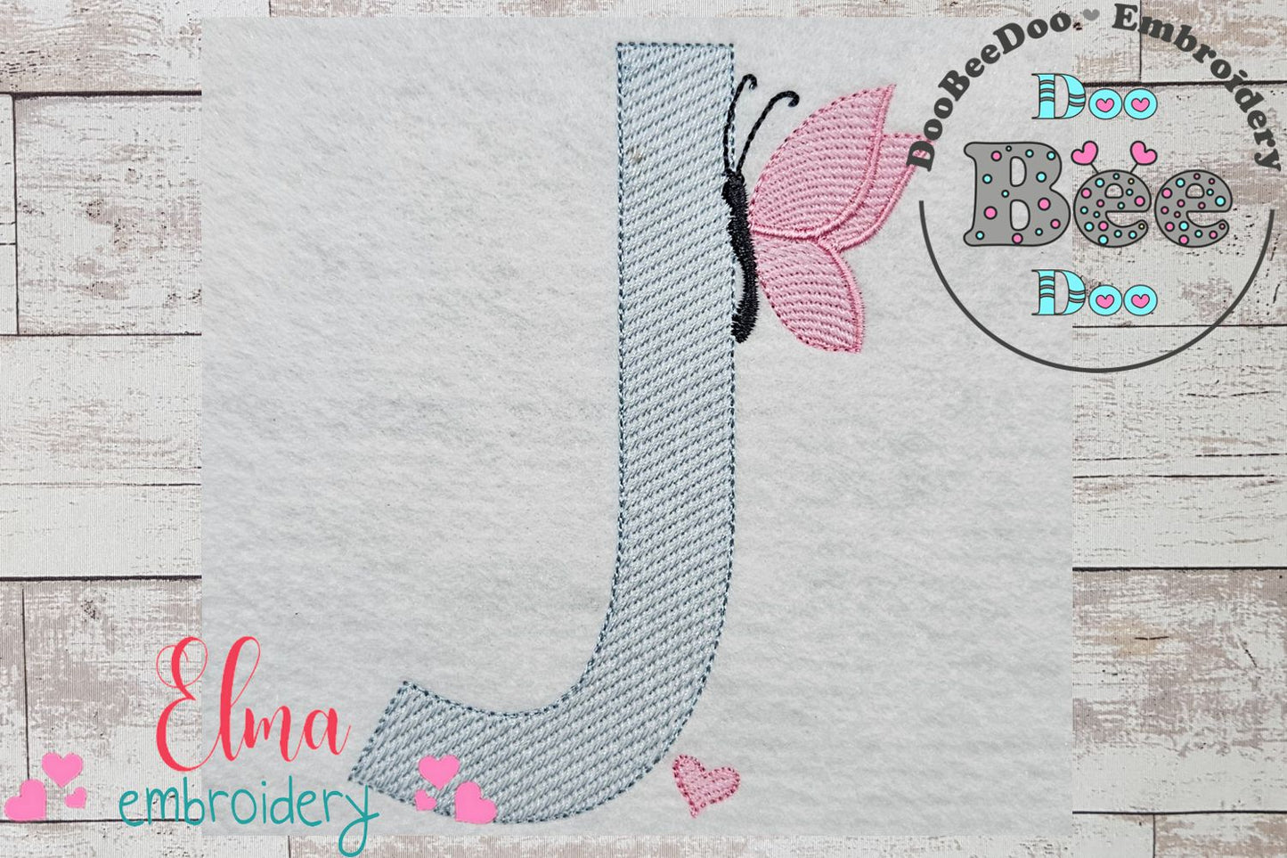 Monogram J Letter J Butterfly - Rippled Stitch