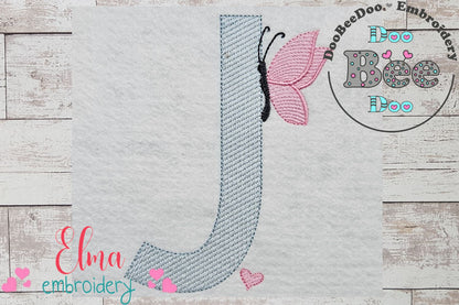 Monogram J Letter J Butterfly - Rippled Stitch