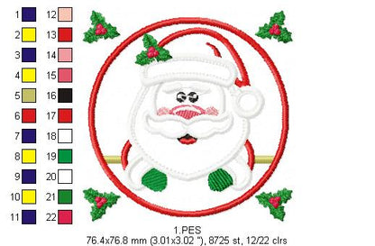 Santa Claus In the frame  - Applique - 6 Sizes - Machine Embroidery Designs