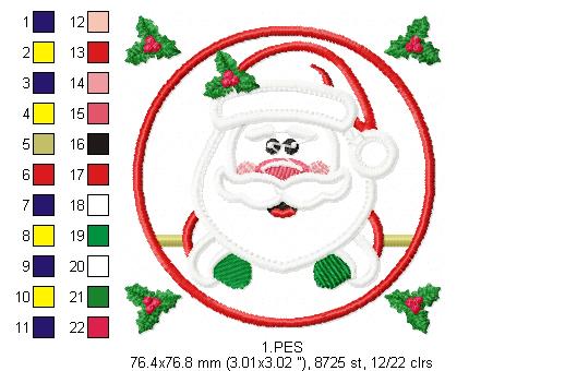 Santa Claus In the frame  - Applique - 6 Sizes - Machine Embroidery Designs