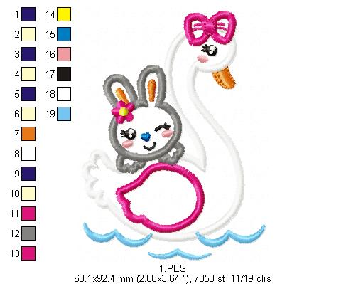 Swan with cute bunny - Applique