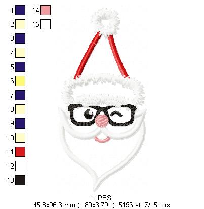 Santa Claus with glasses - Applique - 6 Sizes - Machine Embroidery Designs