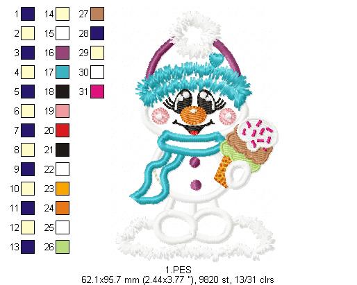 Cute Snowman  - Applique - 6 Sizes - Machine Embroidery Designs