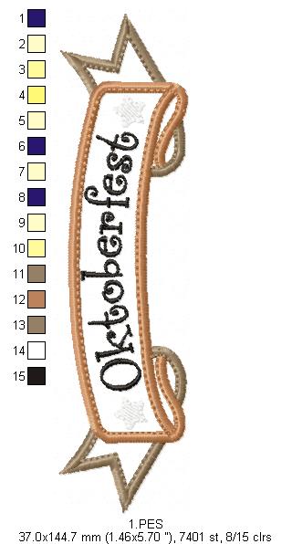Oktoberfest -   Banner  - Germany  -  Applique  - 6 sizes -  Machine Embroidery Design