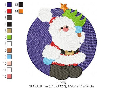 Santa Claus - Fill Stitch - 6 Sizes -  Machine Embroidery Design