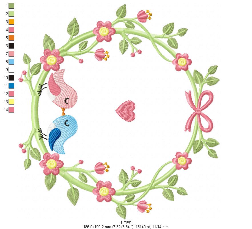 Couple of birds in the frame - Fill Stitch - 5 Sizes - Machine Embroidery