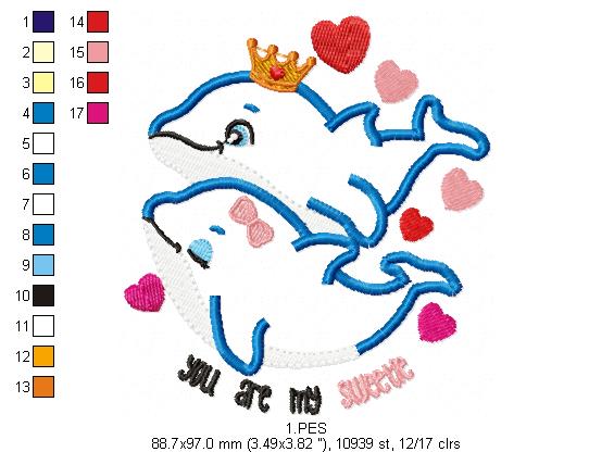 Dolphin couple - Applique - Machine Embroidery Designs
