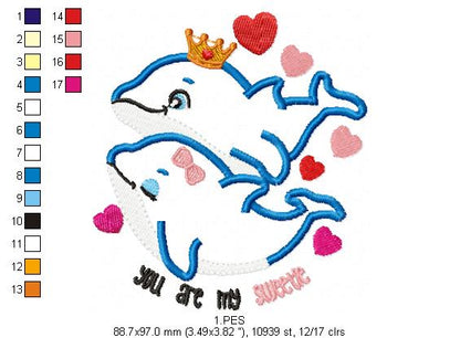 Dolphin couple - Applique - Machine Embroidery Designs