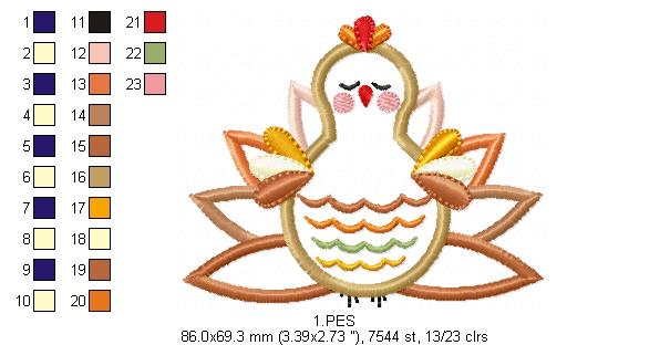 Thanksgiving Turkey - Applique  - 6 sizes - Machine Embroidery Design