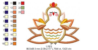 Thanksgiving Turkey - Applique  - 6 sizes - Machine Embroidery Design