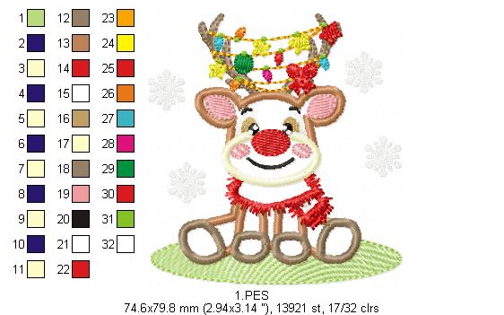 Christmas Rudolf Reindeer - Applique - 6 Sizes - Machine Embroidery Designs