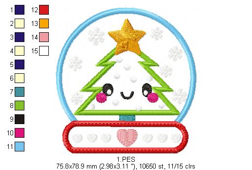 Christmas Tree Globe - Applique - 6 Sizes - Machine Embroidery Design
