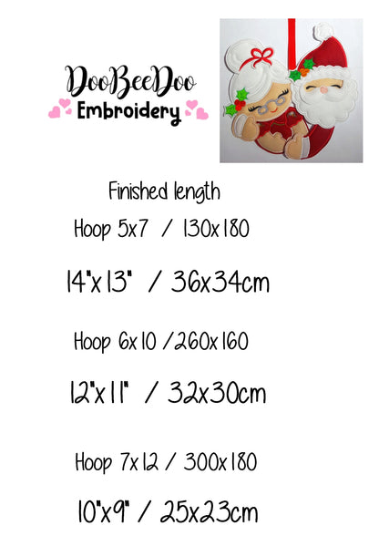 Mr. and Mrs. Claus Wreath - ITH Project - Machine Embroidery Design