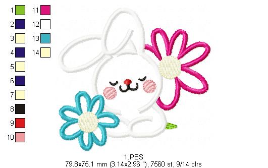 Happy bunny in the burrow with flowers - Applique