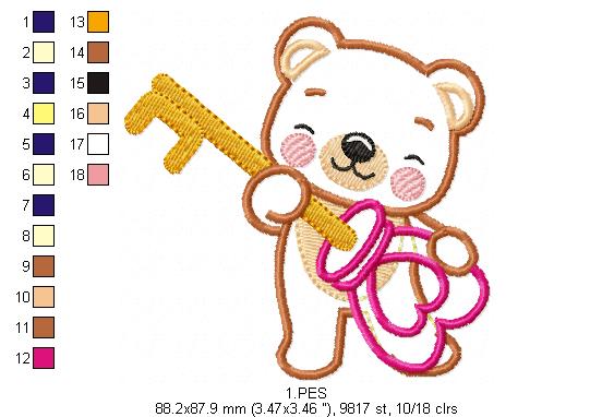 Couple of teddy bears key and lock - Applique - Machine Embroidery Designs