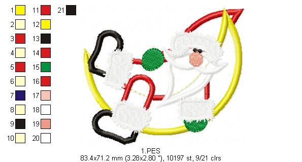 Santa Claus on the Moon - Applique - 6 Sizes - Applique - Machine Embroidery Designs