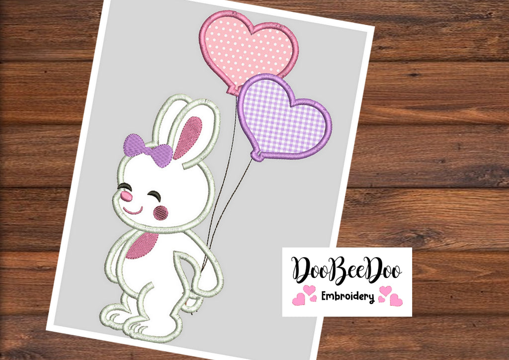 Rabbit With Balloons - Applique  - Machine Embroidery Design