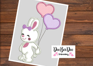 Rabbit With Balloons - Applique  - Machine Embroidery Design