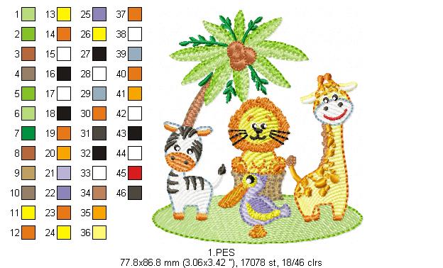 Safari animals - Fill Stitch - 6 Sizes -  Machine Embroidery Design