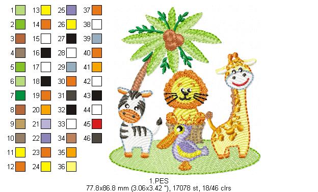 Safari animals - Fill Stitch - 6 Sizes -  Machine Embroidery Design