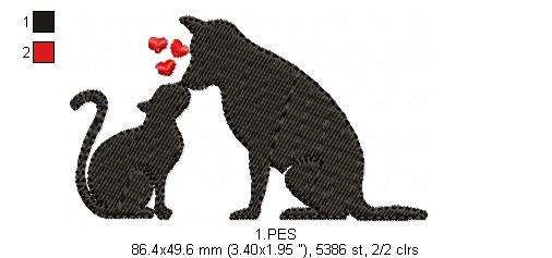 Love Cat and Dog - Valentine's Day - Fill Stitch - 6 Sizes -  Machine Embroidery Design