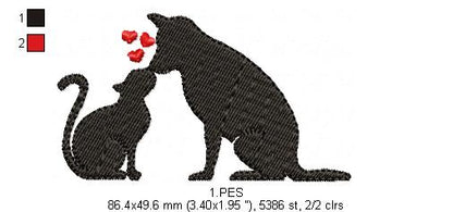 Love Cat and Dog - Valentine's Day - Fill Stitch - 6 Sizes -  Machine Embroidery Design