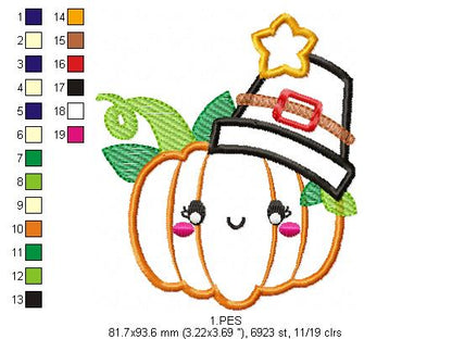Thanksgiving Pumpkin - Applique / Fill Stitch - 6 Sizes - Machine Embroidery Design