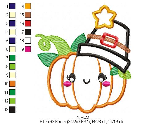 Thanksgiving Pumpkin - Applique / Fill Stitch - 6 Sizes - Machine Embroidery Design