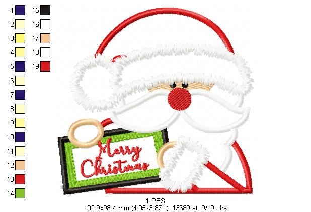 Santa Claus Merry Christmas - Applique - 6 Sizes - Machine Embroidery Designs