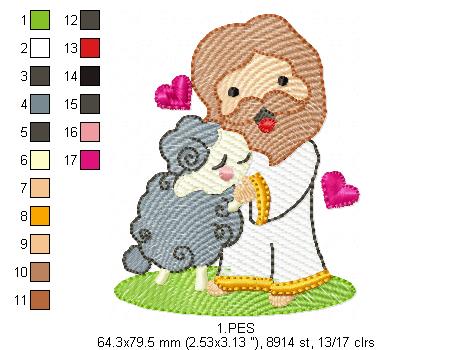 Jesus with the sheep - Fill Stitch