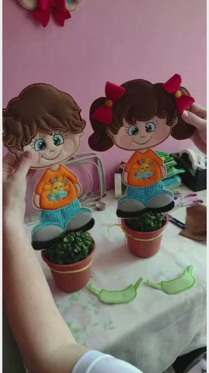 Boy and Girl with Face Mask Ornament - ITH Project - Machine Embroidery Design