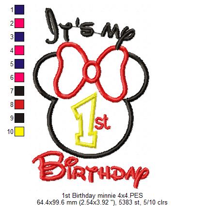 Mouse Ears Girl It's my 1st Birthday - Applique