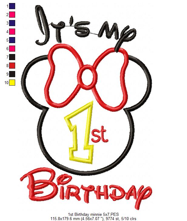 Mouse Ears Girl It's my 1st Birthday - Applique