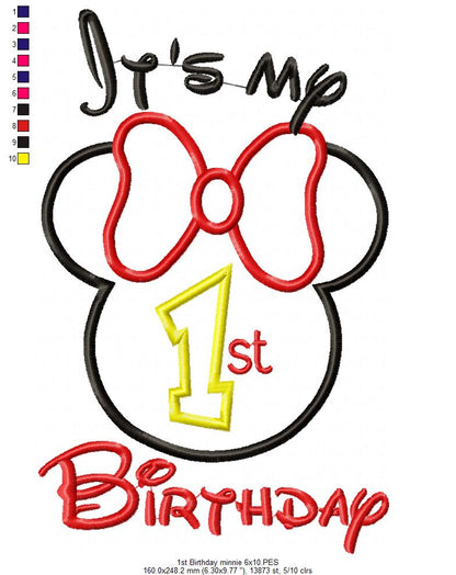 Mouse Ears Girl It's my 1st Birthday - Applique
