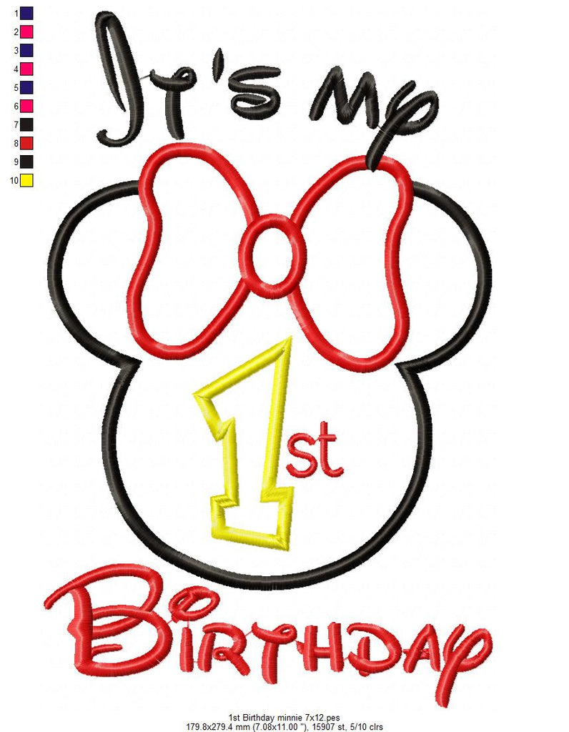 Mouse Ears Girl It's my 1st Birthday - Applique