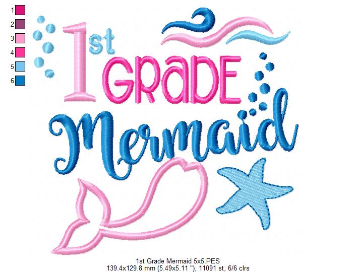 1st Grade Mermaid - Applique-Machine Embroidery Design