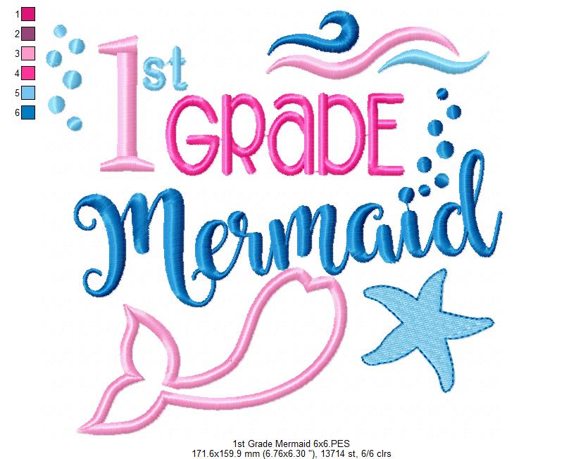 1st Grade Mermaid - Applique-Machine Embroidery Design
