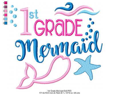 1st Grade Mermaid - Applique-Machine Embroidery Design