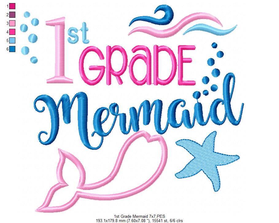 1st Grade Mermaid - Applique-Machine Embroidery Design
